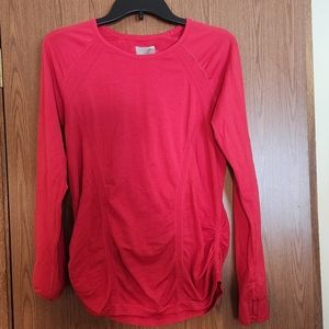 Athleta XL Activewear Pullover Top Cherry Red Long Sleeve Thumb Holes Ruched